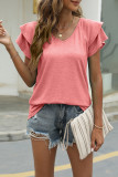 Casual Simplicity Solid Flounce Solid Color V Neck T-Shirts