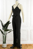 Street Solid Patchwork One Shoulder Boot Cut Jumpsuits