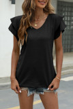 Casual Simplicity Solid Flounce Solid Color V Neck T-Shirts