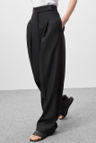 Elegant Solid Pocket Straight High Waist Wide Leg Solid Color Bottoms