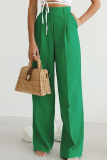 Work Street Solid Patchwork Pocket Loose High Waist Wide Leg Solid Color Bottoms