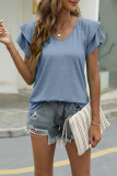 Casual Simplicity Solid Flounce Solid Color V Neck T-Shirts