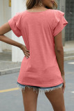 Casual Simplicity Solid Flounce Solid Color V Neck T-Shirts