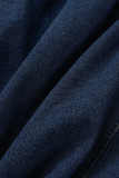 Street Solid Pocket Turndown Collar Half Sleeve Loose Denim Jacket