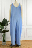 Casual Solid Patchwork V Neck Loose Jumpsuits