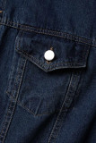 Street Solid Pocket Turndown Collar Half Sleeve Loose Denim Jacket