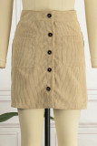Work Solid Make Old Pocket Buckle Straight High Waist Conventional Solid Color Bottoms