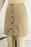 Work Solid Make Old Pocket Buckle Straight High Waist Conventional Solid Color Bottoms