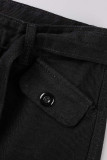 Street Solid Patchwork Pocket Loose Straight Patchwork Bottoms
