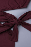 Sexy Solid Bandage Hollowed Out Oblique Collar Wrapped Skirt Dresses