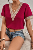 Casual Simplicity Solid Patchwork V Neck Tops
