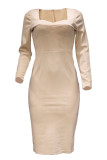 Elegant Solid Solid Color Square Collar One Step Skirt Dresses