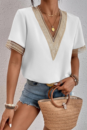 Casual Simplicity Solid Patchwork V Neck Tops
