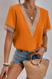 Casual Simplicity Solid Patchwork V Neck Tops