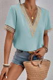 Casual Simplicity Solid Patchwork V Neck Tops