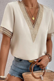Casual Simplicity Solid Patchwork V Neck Tops