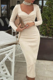 Elegant Solid Solid Color Square Collar One Step Skirt Dresses