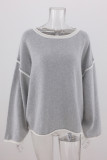 Work Simplicity Solid Patchwork O Neck Tops