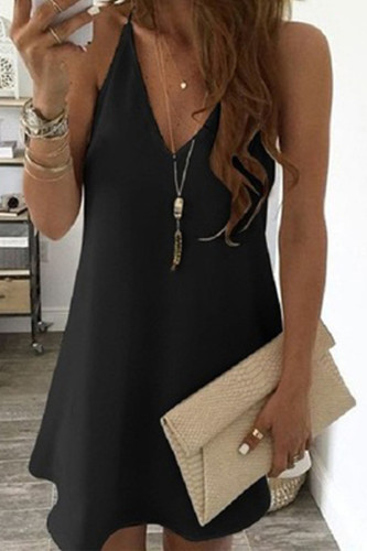 Sweet Solid Solid Color V Neck Sling Dress Dresses
