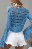 Vacation Simplicity Solid Hollowed Out Solid Color Tops