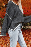Work Simplicity Solid Patchwork O Neck Tops
