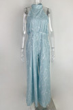 Casual Simplicity Print Patchwork Frenulum Halter Loose Jumpsuits