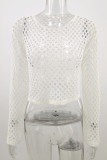 Vacation Simplicity Solid Hollowed Out Solid Color Tops