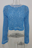 Vacation Simplicity Solid Hollowed Out Solid Color Tops