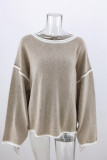 Work Simplicity Solid Patchwork O Neck Tops