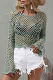 Vacation Simplicity Solid Hollowed Out Solid Color Tops
