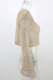 Vacation Simplicity Solid Hollowed Out Solid Color Tops