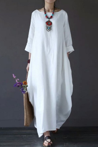 Casual College Solid Solid Color O Neck Long Dress Dresses