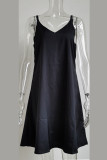 Sweet Solid Solid Color V Neck Sling Dress Dresses