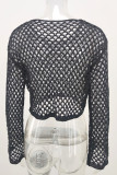 Vacation Simplicity Solid Hollowed Out Solid Color Tops
