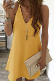 Sweet Solid Solid Color V Neck Sling Dress Dresses