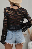 Vacation Simplicity Solid Hollowed Out Solid Color Tops