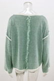 Work Simplicity Solid Patchwork O Neck Tops