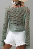 Vacation Simplicity Solid Hollowed Out Solid Color Tops