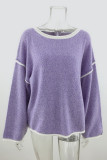 Work Simplicity Solid Patchwork O Neck Tops