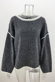 Work Simplicity Solid Patchwork O Neck Tops