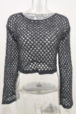 Vacation Simplicity Solid Hollowed Out Solid Color Tops