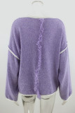 Work Simplicity Solid Patchwork O Neck Tops