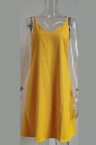 Sweet Solid Solid Color V Neck Sling Dress Dresses