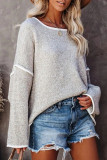 Work Simplicity Solid Patchwork O Neck Tops