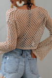 Vacation Simplicity Solid Hollowed Out Solid Color Tops