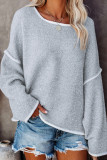 Work Simplicity Solid Patchwork O Neck Tops