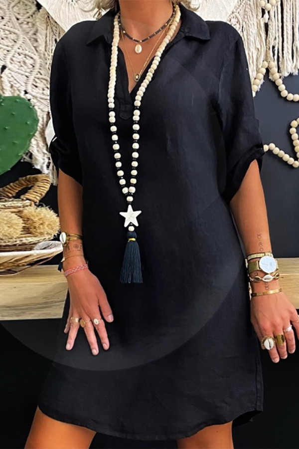 Casual Simplicity Solid Solid Color Turndown Collar Irregular Dress Dresses