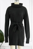 Casual Solid Frenulum Turtleneck One Step Skirt Dresses