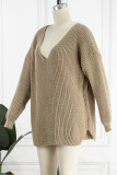 Casual Solid Slit V Neck Tops
