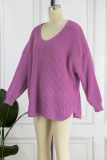 Casual Solid Slit V Neck Tops